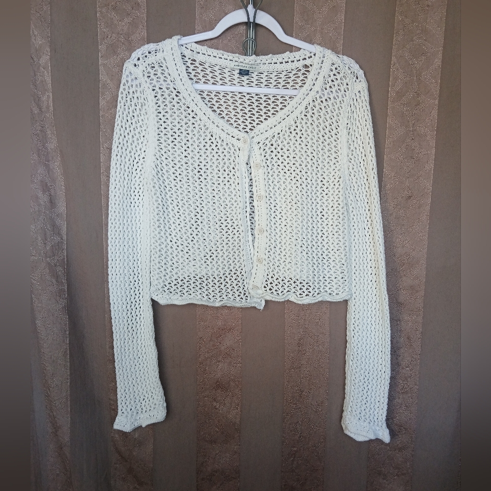 💎 AE Women's Top Open Knit Cardigan Retro Y2K 90s #0042
